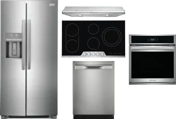 5 Piece Package Includes Refrigerator, Cooktop, Wall Oven, Hood And Dishwasher