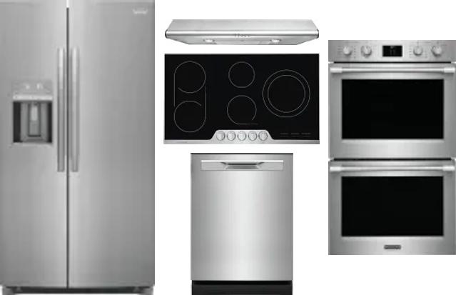 5 Piece Package Includes Refrigerator, Cooktop, Wall Oven, Hood And Dishwasher