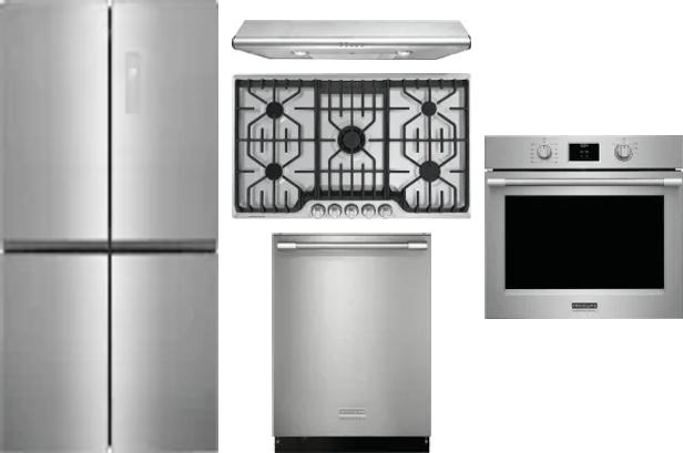 5 Piece Package Includes Refrigerator, Cooktop, Wall Oven, Hood And Dishwasher