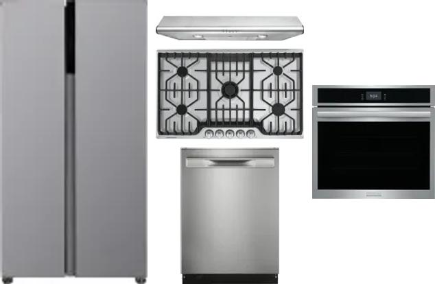 5 Piece Package Includes Refrigerator, Cooktop, Wall Oven, Hood And Dishwasher