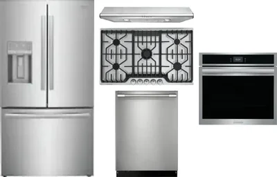 5 Piece Package Includes Refrigerator, Cooktop, Wall Oven, Hood And Dishwasher