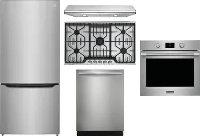 5 Piece Package Includes Refrigerator, Cooktop, Wall Oven, Hood And Dishwasher