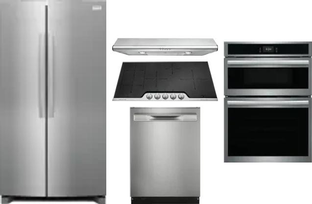5 Piece Package Includes Refrigerator, Cooktop, Wall Oven, Hood And Dishwasher
