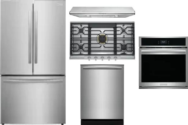 5 Piece Package Includes Refrigerator, Cooktop, Wall Oven, Hood And Dishwasher