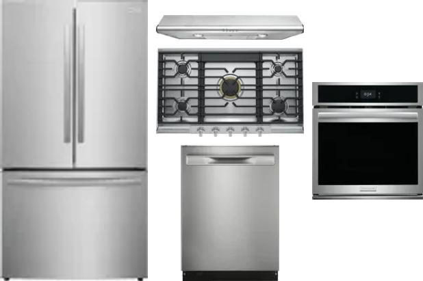 5 Piece Package Includes Refrigerator, Cooktop, Wall Oven, Hood And Dishwasher