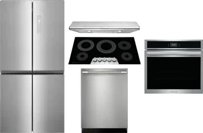 5 Piece Package Includes Refrigerator, Cooktop, Wall Oven, Hood And Dishwasher