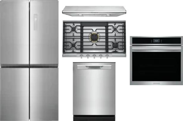 5 Piece Package Includes Refrigerator, Cooktop, Wall Oven, Hood And Dishwasher