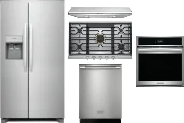 5 Piece Package Includes Refrigerator, Cooktop, Wall Oven, Hood And Dishwasher