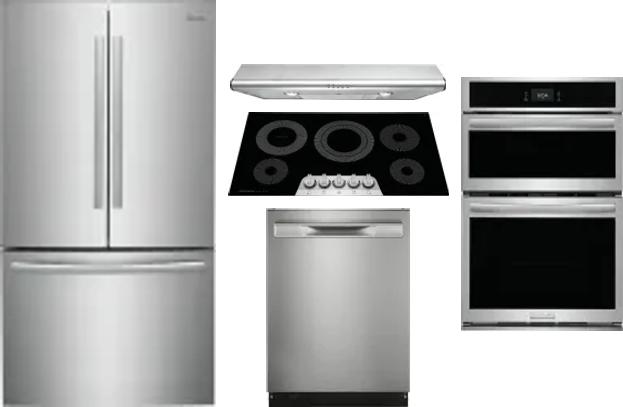 5 Piece Package Includes Refrigerator, Cooktop, Wall Oven, Hood And Dishwasher