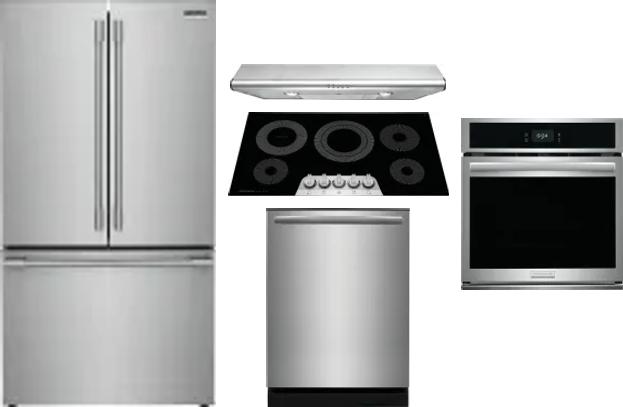 5 Piece Package Includes Refrigerator, Cooktop, Wall Oven, Hood And Dishwasher