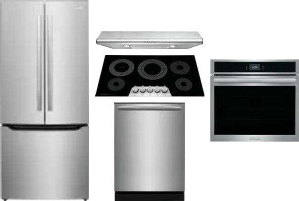 5 Piece Package Includes Refrigerator, Cooktop, Wall Oven, Hood And Dishwasher
