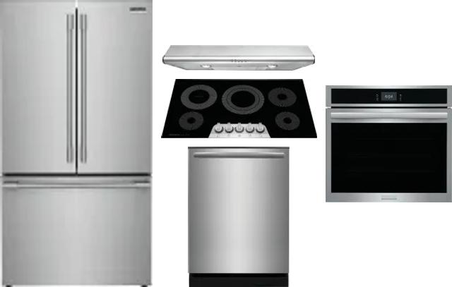 5 Piece Package Includes Refrigerator, Cooktop, Wall Oven, Hood And Dishwasher