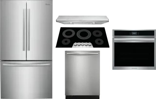 5 Piece Package Includes Refrigerator, Cooktop, Wall Oven, Hood And Dishwasher