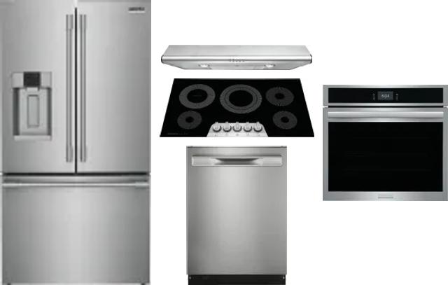 5 Piece Package Includes Refrigerator, Cooktop, Wall Oven, Hood And Dishwasher