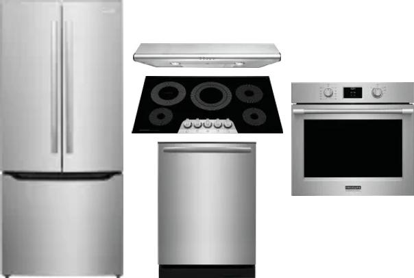 5 Piece Package Includes Refrigerator, Cooktop, Wall Oven, Hood And Dishwasher