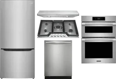 5 Piece Package Includes Refrigerator, Cooktop, Wall Oven, Hood And Dishwasher