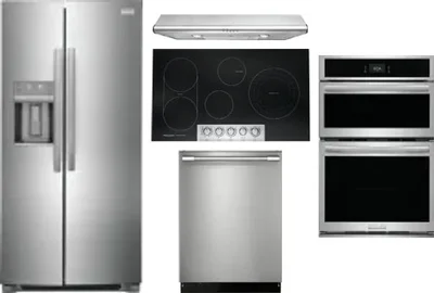 5 Piece Package Includes Refrigerator, Cooktop, Wall Oven, Hood And Dishwasher
