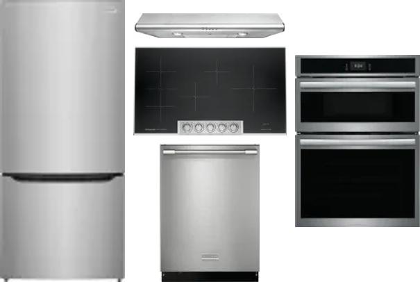 5 Piece Package Includes Refrigerator, Cooktop, Wall Oven, Hood And Dishwasher