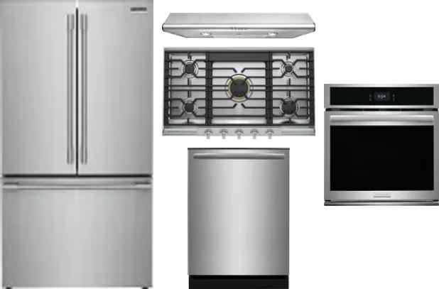 5 Piece Package Includes Refrigerator, Cooktop, Wall Oven, Hood And Dishwasher