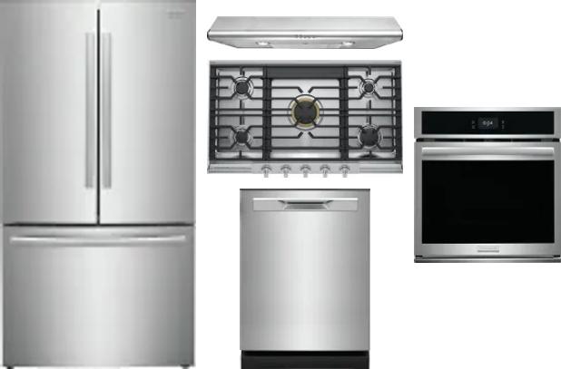 5 Piece Package Includes Refrigerator, Cooktop, Wall Oven, Hood And Dishwasher