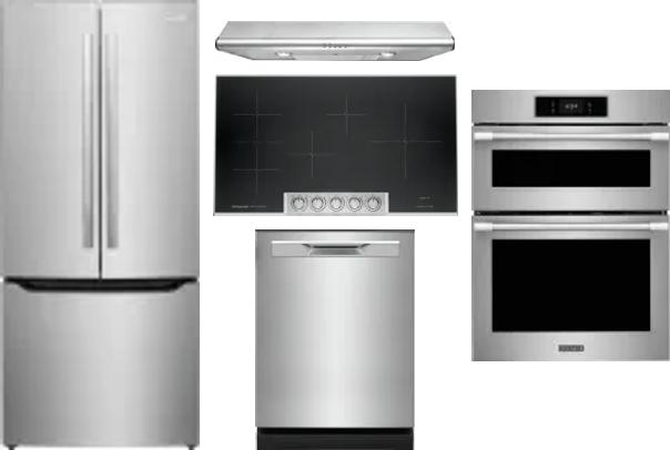 5 Piece Package Includes Refrigerator, Cooktop, Wall Oven, Hood And Dishwasher