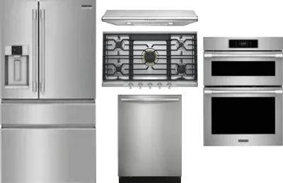 5 Piece Package Includes Refrigerator, Cooktop, Wall Oven, Hood And Dishwasher