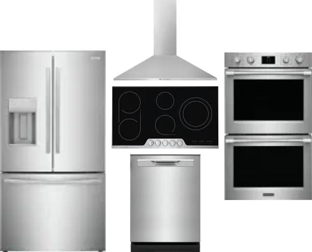 5 Piece Package Includes Refrigerator, Cooktop, Wall Oven, Hood And Dishwasher