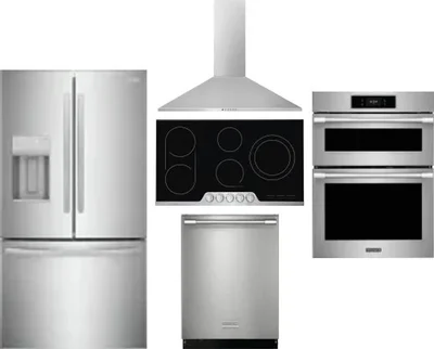 5 Piece Package Includes Refrigerator, Cooktop, Wall Oven, Hood And Dishwasher
