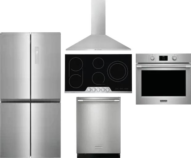 5 Piece Package Includes Refrigerator, Cooktop, Wall Oven, Hood And Dishwasher
