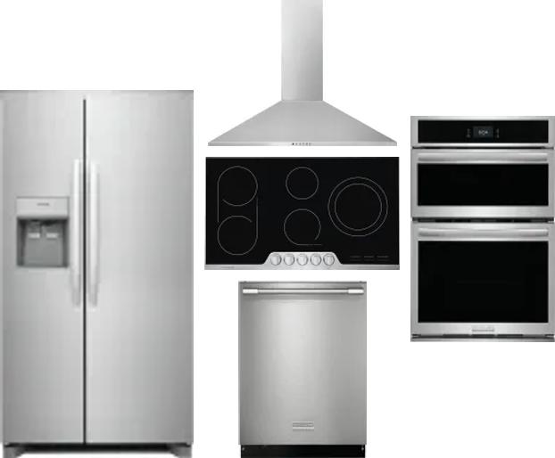 5 Piece Package Includes Refrigerator, Cooktop, Wall Oven, Hood And Dishwasher