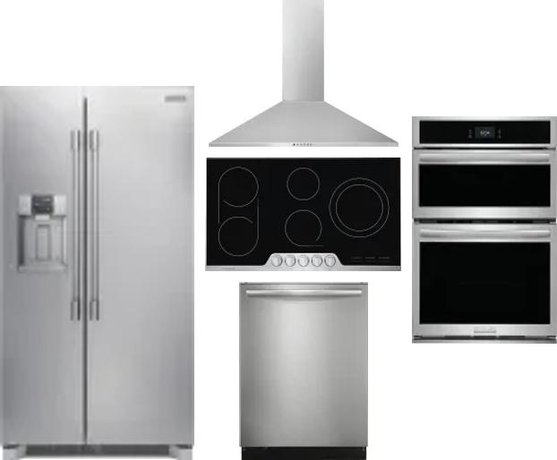 5 Piece Package Includes Refrigerator, Cooktop, Wall Oven, Hood And Dishwasher