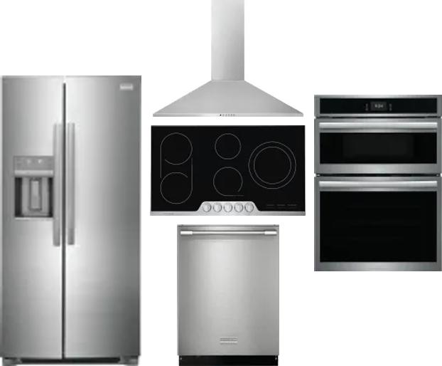 5 Piece Package Includes Refrigerator, Cooktop, Wall Oven, Hood And Dishwasher