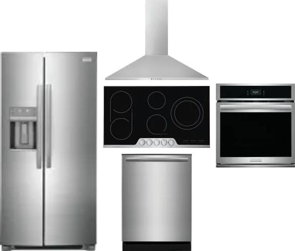5 Piece Package Includes Refrigerator, Cooktop, Wall Oven, Hood And Dishwasher