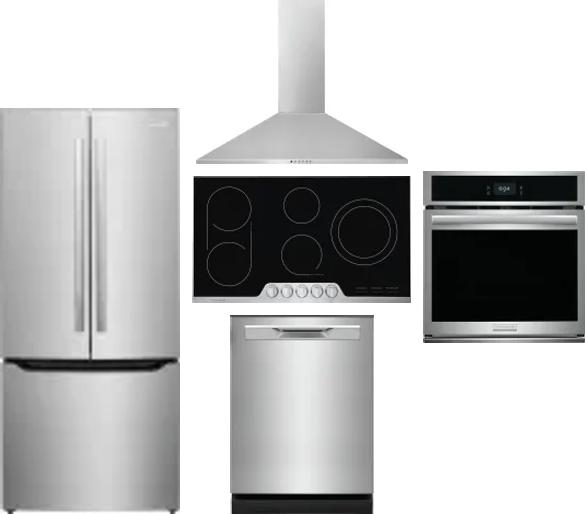 5 Piece Package Includes Refrigerator, Cooktop, Wall Oven, Hood And Dishwasher