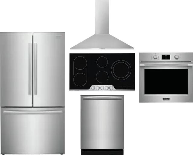5 Piece Package Includes Refrigerator, Cooktop, Wall Oven, Hood And Dishwasher