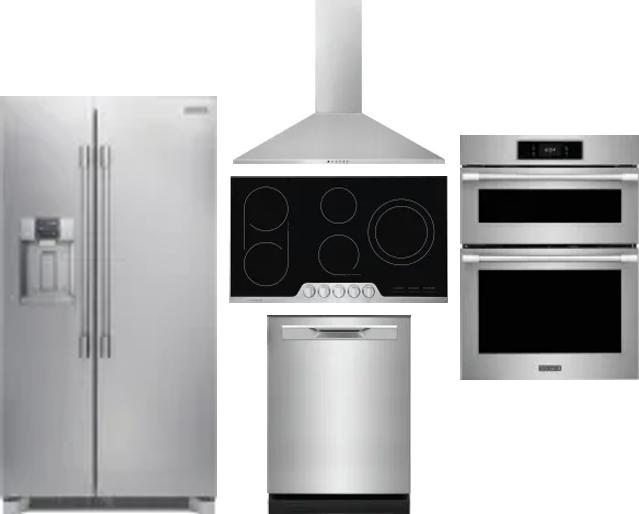 5 Piece Package Includes Refrigerator, Cooktop, Wall Oven, Hood And Dishwasher