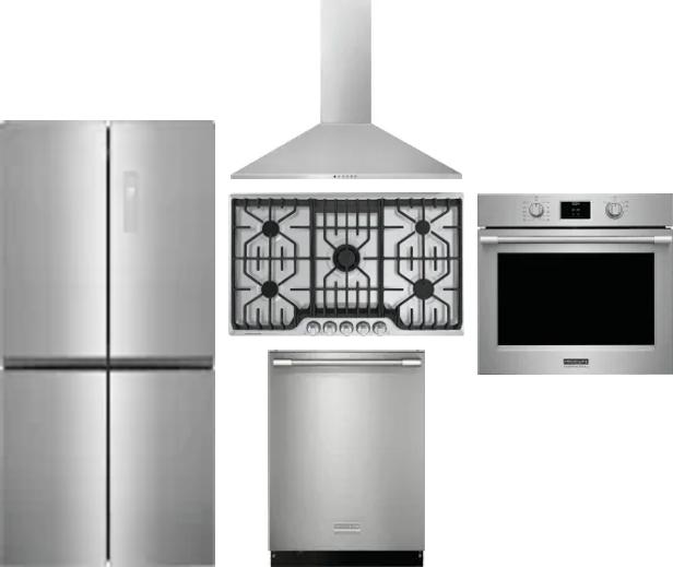 5 Piece Package Includes Refrigerator, Cooktop, Wall Oven, Hood And Dishwasher