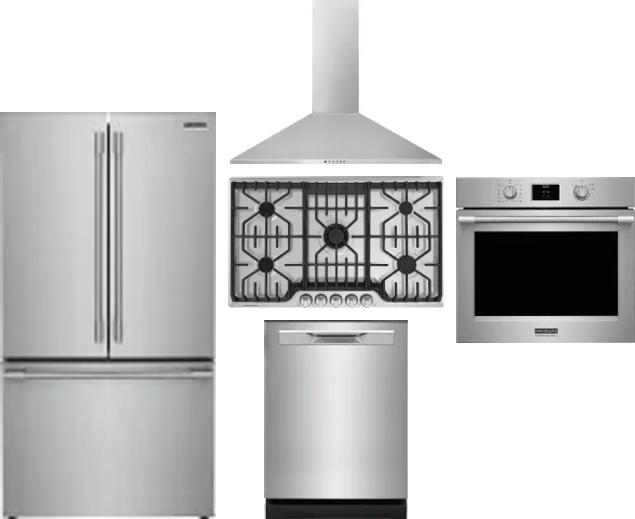 5 Piece Package Includes Refrigerator, Cooktop, Wall Oven, Hood And Dishwasher