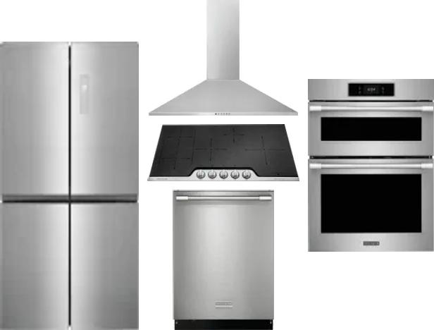 5 Piece Package Includes Refrigerator, Cooktop, Wall Oven, Hood And Dishwasher