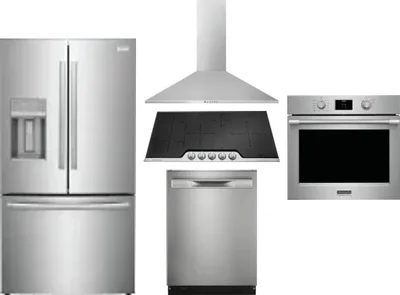 5 Piece Package Includes Refrigerator, Cooktop, Wall Oven, Hood And Dishwasher