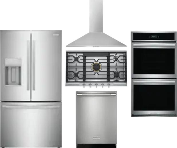 5 Piece Package Includes Refrigerator, Cooktop, Wall Oven, Hood And Dishwasher