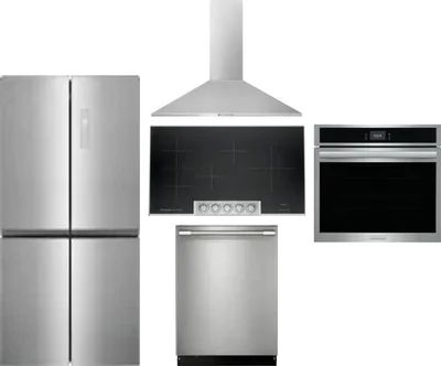 5 Piece Package Includes Refrigerator, Cooktop, Wall Oven, Hood And Dishwasher