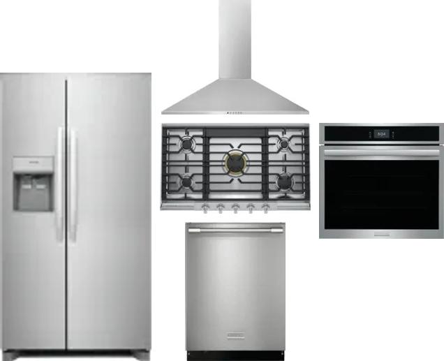 5 Piece Package Includes Refrigerator, Cooktop, Wall Oven, Hood And Dishwasher