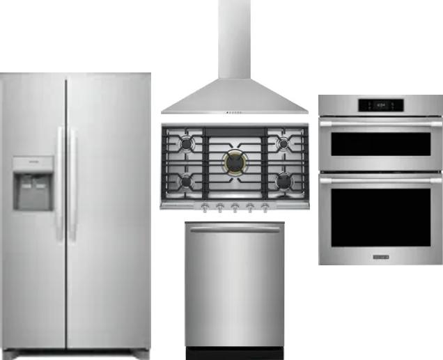 5 Piece Package Includes Refrigerator, Cooktop, Wall Oven, Hood And Dishwasher