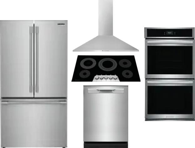 5 Piece Package Includes Refrigerator, Cooktop, Wall Oven, Hood And Dishwasher