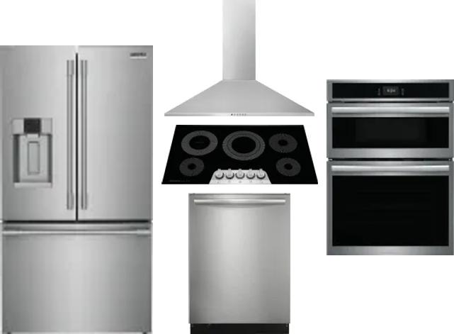 5 Piece Package Includes Refrigerator, Cooktop, Wall Oven, Hood And Dishwasher