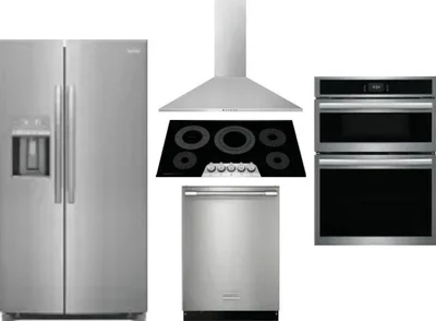 5 Piece Package Includes Refrigerator, Cooktop, Wall Oven, Hood And Dishwasher