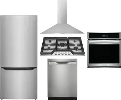 5 Piece Package Includes Refrigerator, Cooktop, Wall Oven, Hood And Dishwasher