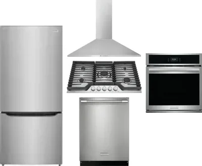 5 Piece Package Includes Refrigerator, Cooktop, Wall Oven, Hood And Dishwasher