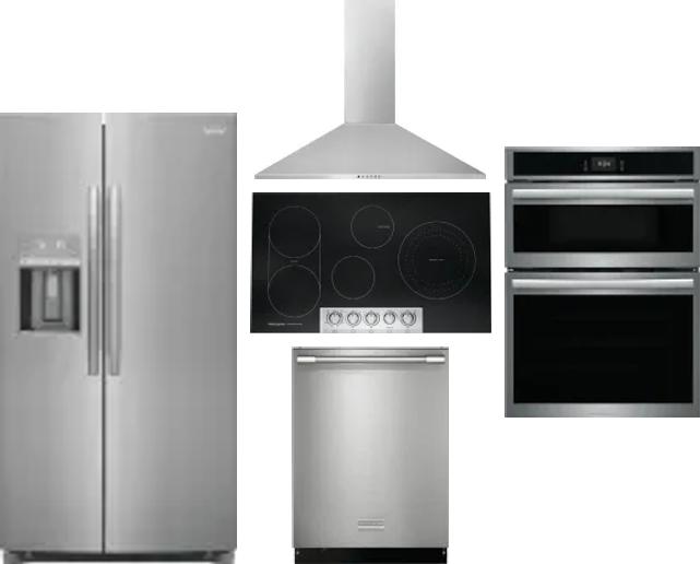 5 Piece Package Includes Refrigerator, Cooktop, Wall Oven, Hood And Dishwasher